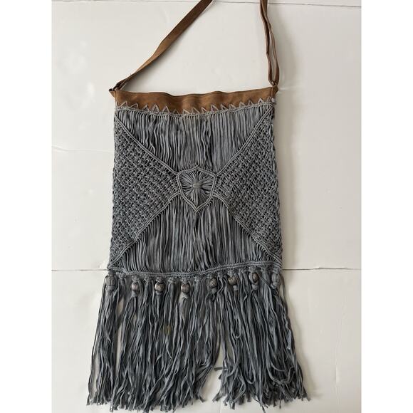 Free People Bohemian Fringe Bag Cow Suede Silver Metal Hippie Western Cowgirl - Picture 7 of 8